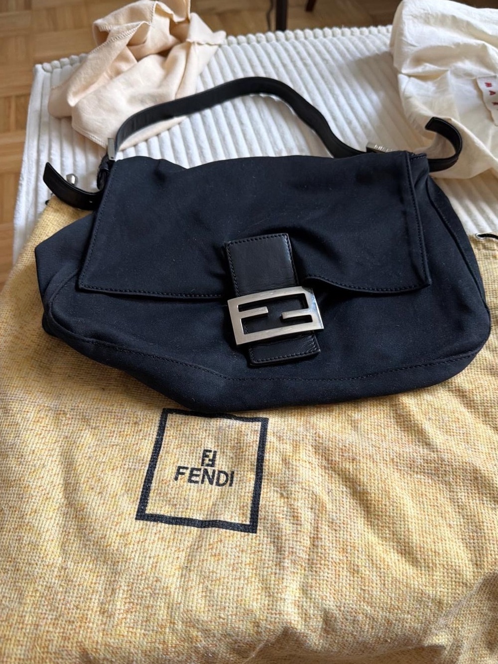Vintage Fendi Black Shoulder Bag with Signature Buckle